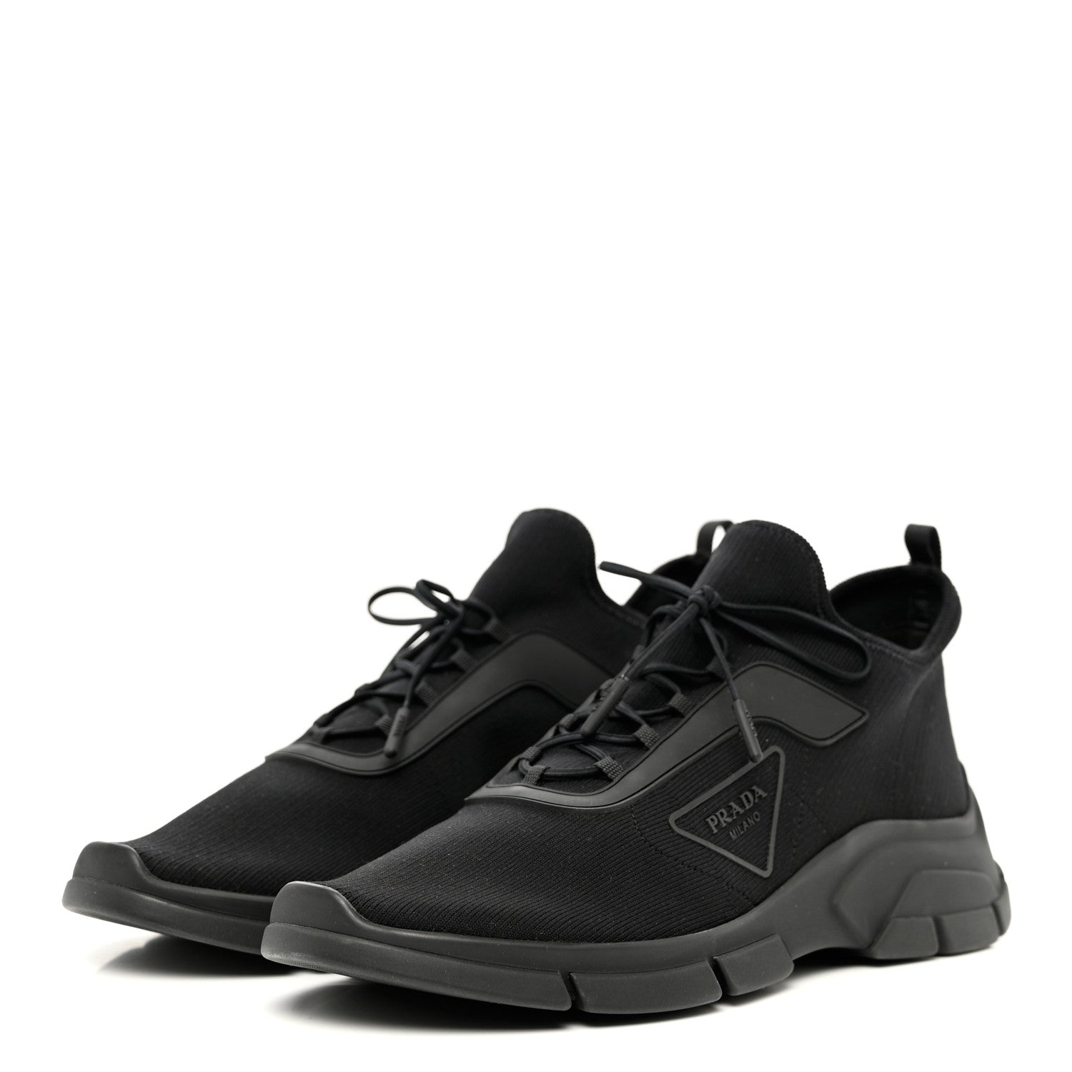 Prada Knit Fabric Logo Mens Running Sneakers 8 Black 3 of 10