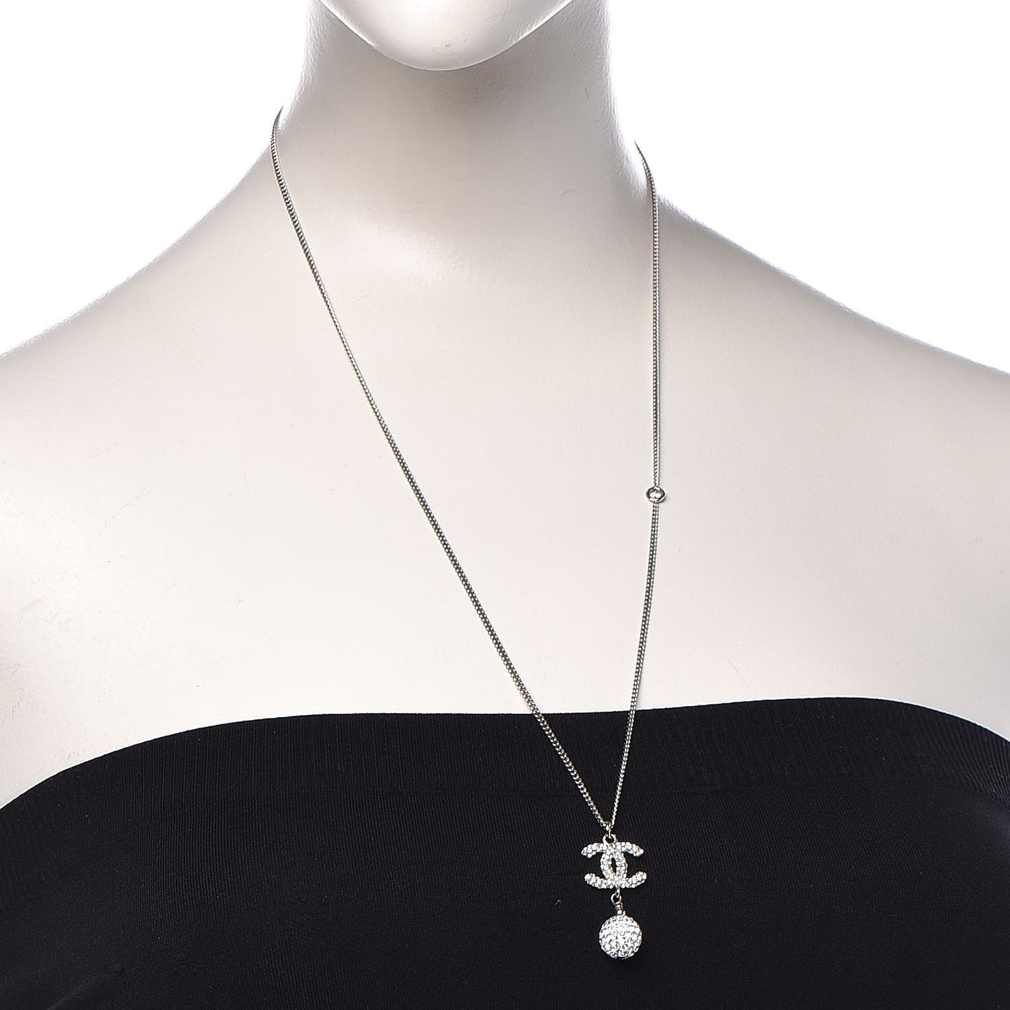 Crystal CC Ball Pendant Necklace Silver