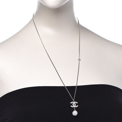Chanel Crystal CC Ball Pendant Necklace Silver 2 of 5