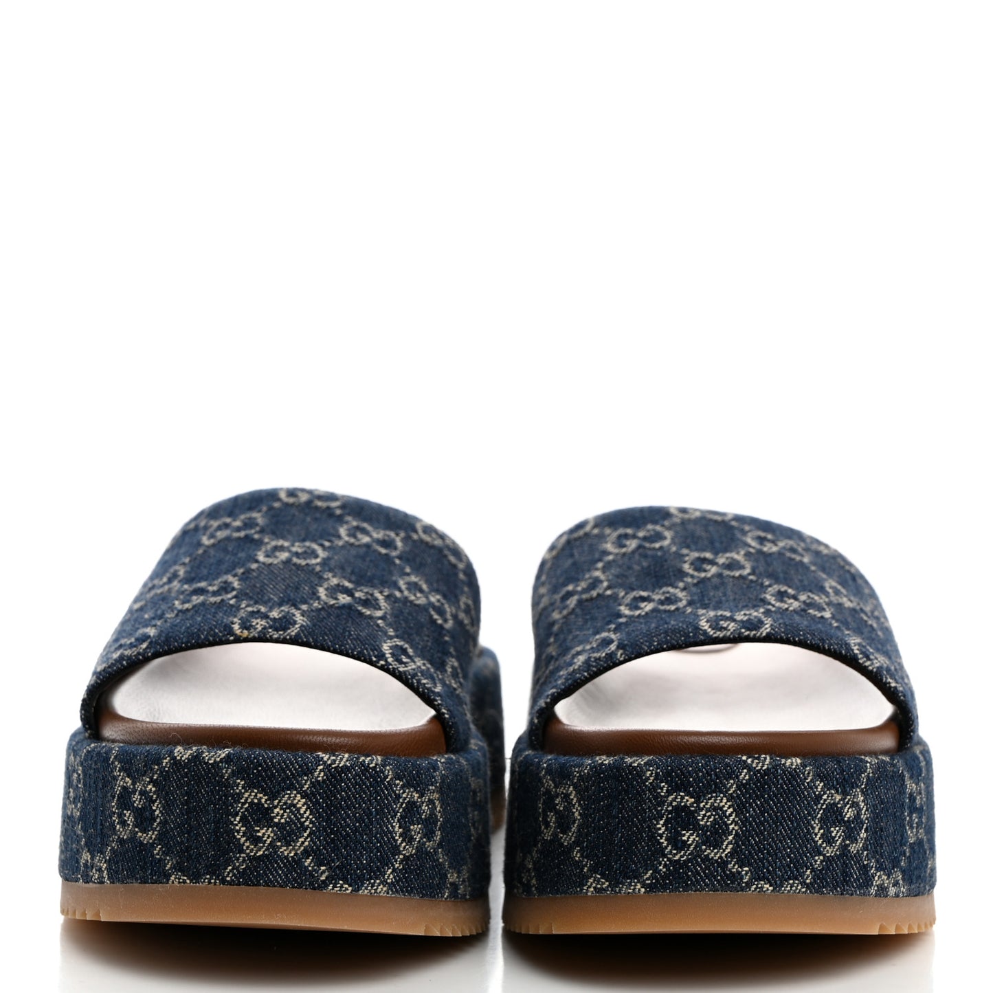 New Denim GG Monogram Angelina Platform 55mm Slide Sandals 37.5 Blue Tea