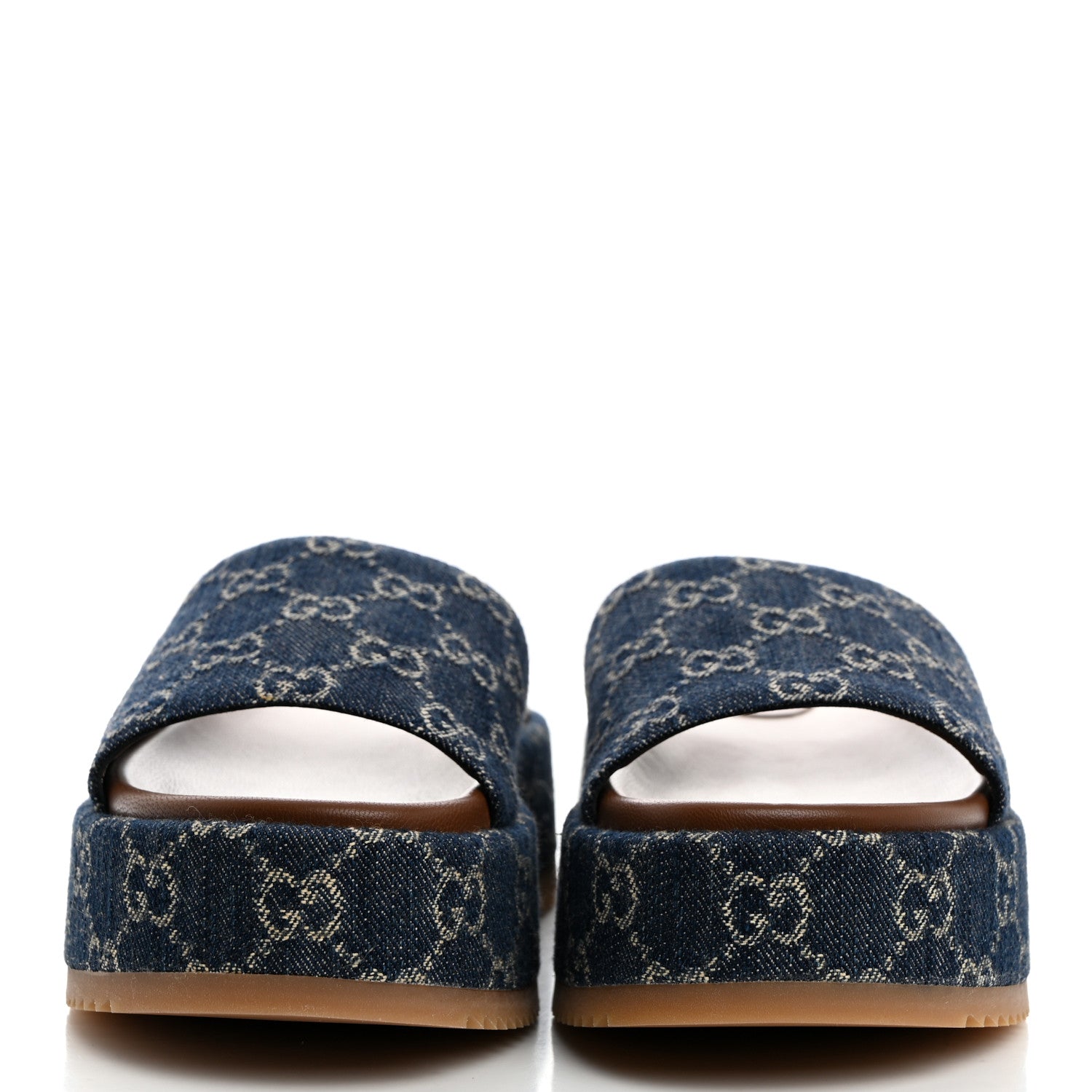 Gucci New Denim GG Monogram Angelina Platform 55mm Slide Sandals 37.5 Blue Tea 2 of 9