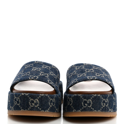 Gucci New Denim GG Monogram Angelina Platform 55mm Slide Sandals 37.5 Blue Tea 2 of 9