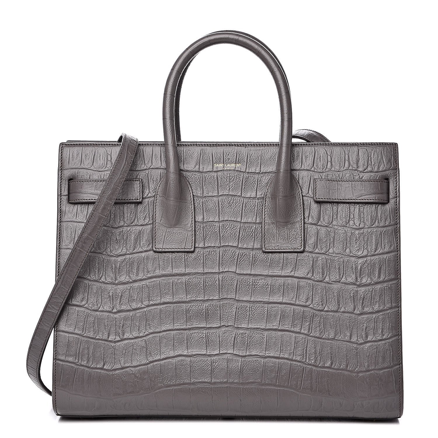 Saint Laurent Calfskin Crocodile Embossed Small Sac De Jour Fog 1 of 13