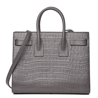 Saint Laurent Calfskin Crocodile Embossed Small Sac De Jour Fog 1 of 13
