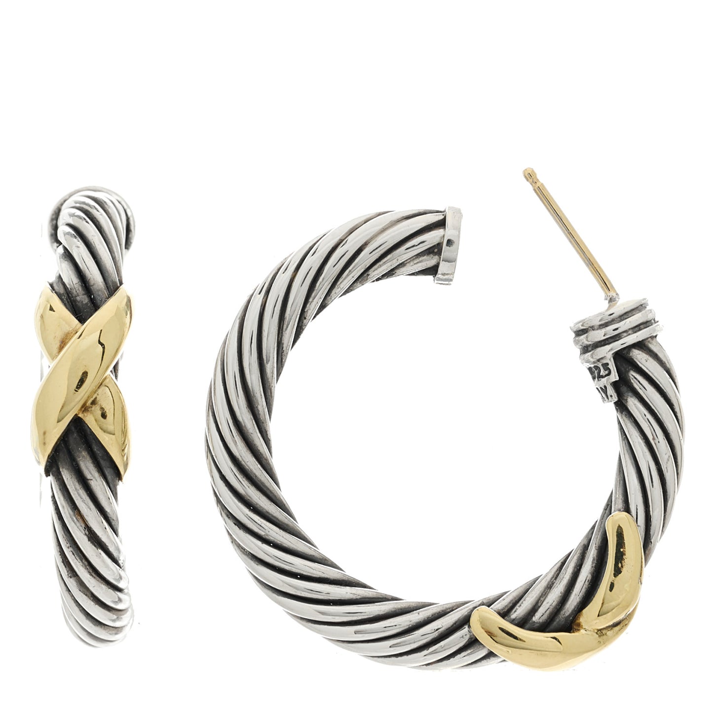 Sterling Silver 14K Yellow Gold Cable Classics X Hoop Earrings