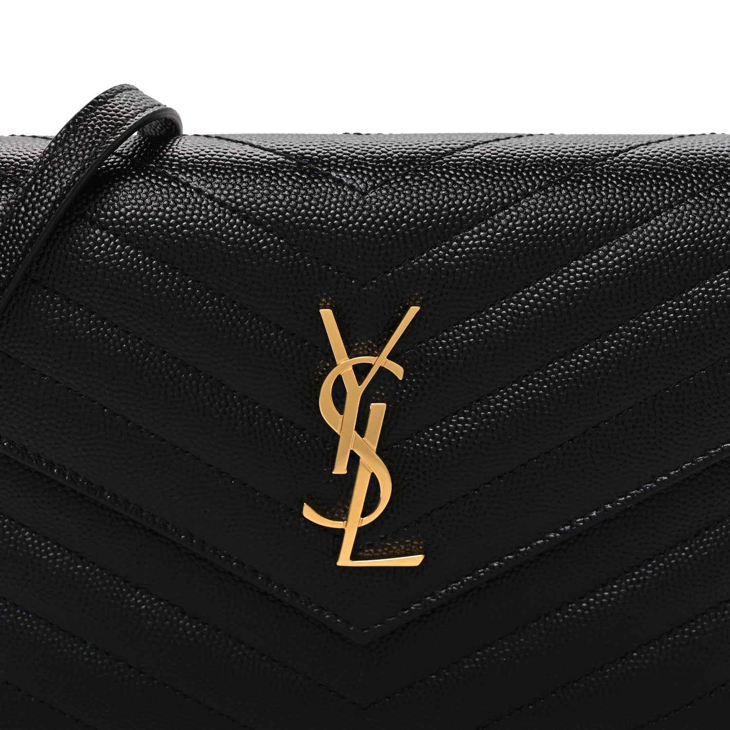 Saint Laurent Grain De Poudre Matelasse Chevron Monogram Envelope Chain Wallet Black 8 of 10