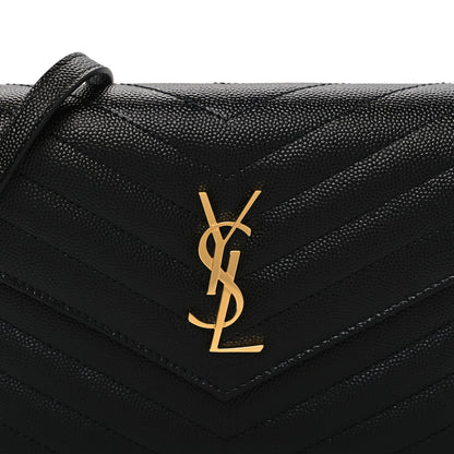 Saint Laurent Grain De Poudre Matelasse Chevron Monogram Envelope Chain Wallet Black 8 of 10