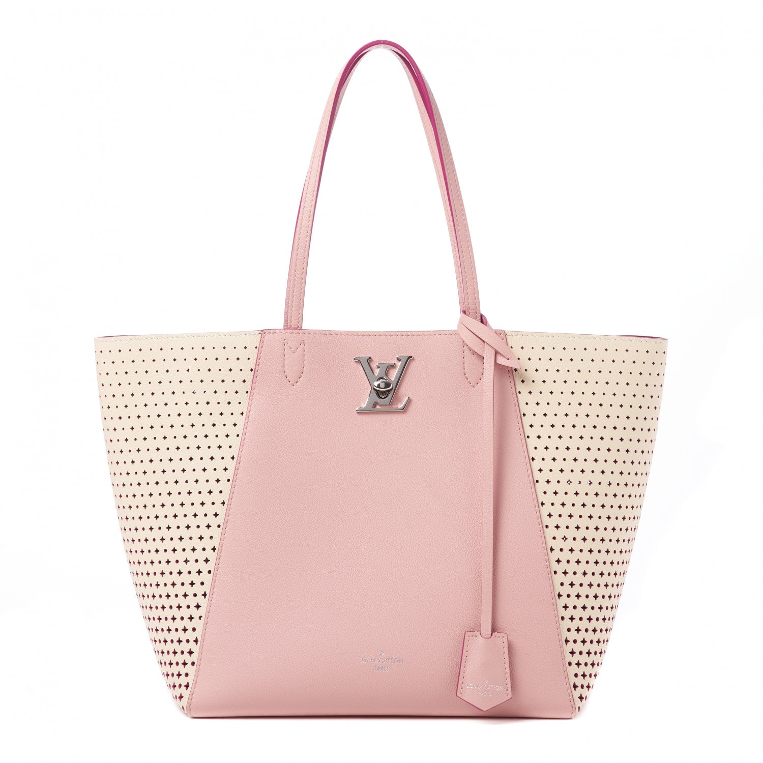Louis Vuitton Calfskin Perforated Lockme Cabas Rose Poudre Creme 1 of 7
