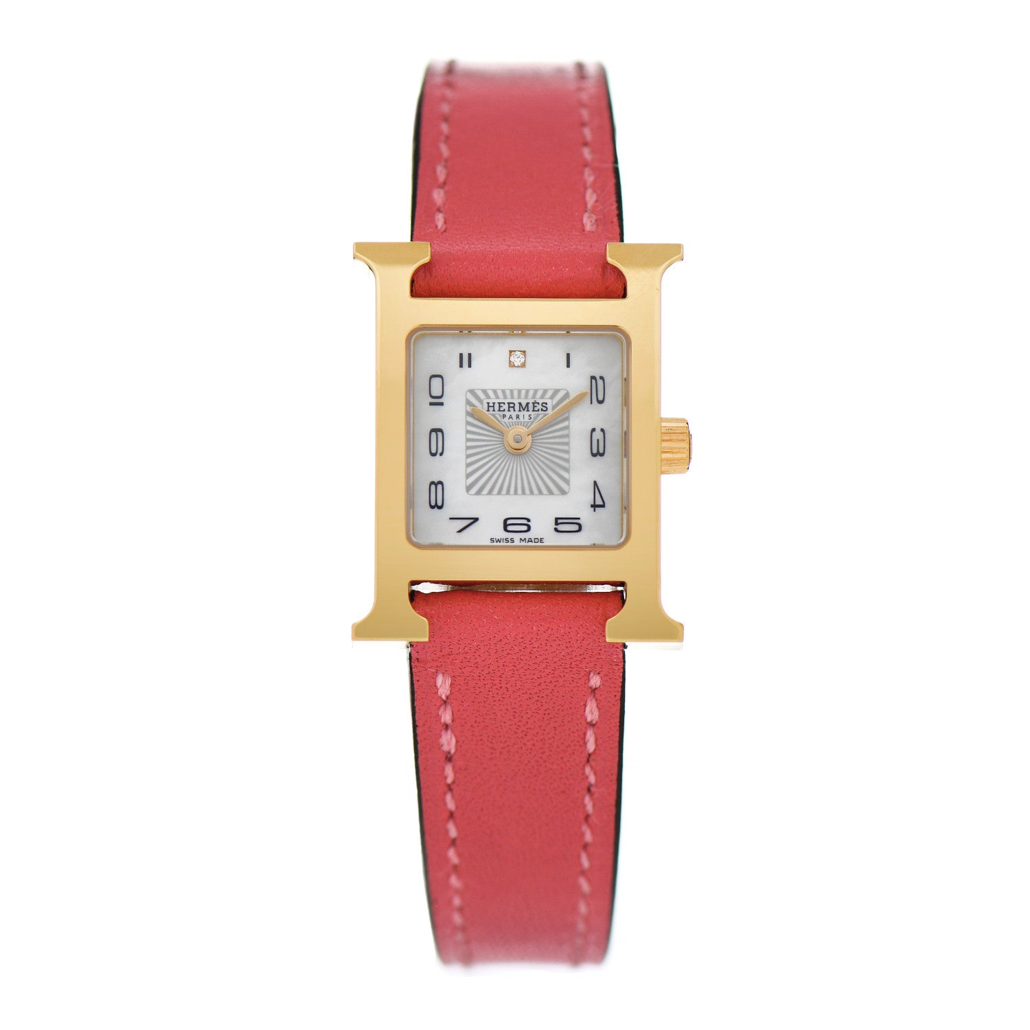Hermes Stainless Steel Swift Diamond 17.2mm Heure H Hour Quartz Watch Rose Azalee 1 of 5