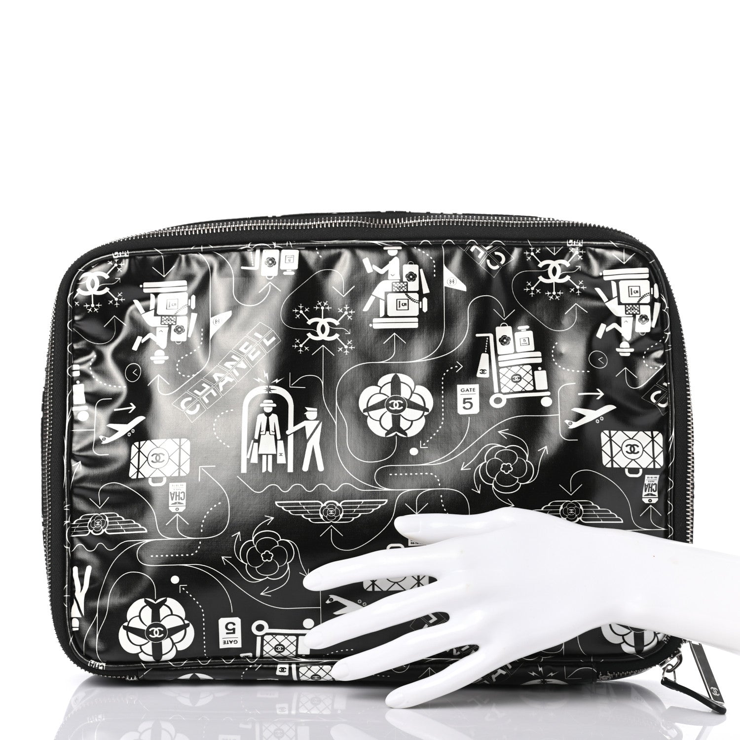 Chanel Coated Canvas Airline Cosmetic Travel Bag Black White 2 of 7