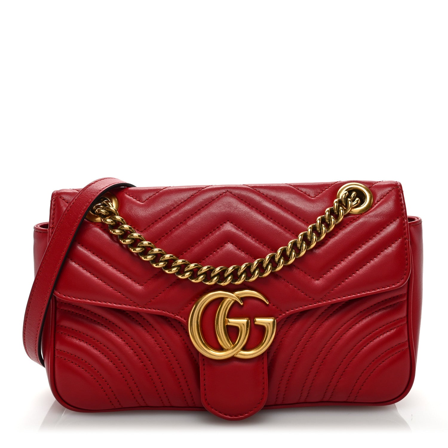 Gucci Calfskin Matelasse Small GG Marmont Shoulder Bag Hibiscus Red 1 of 10