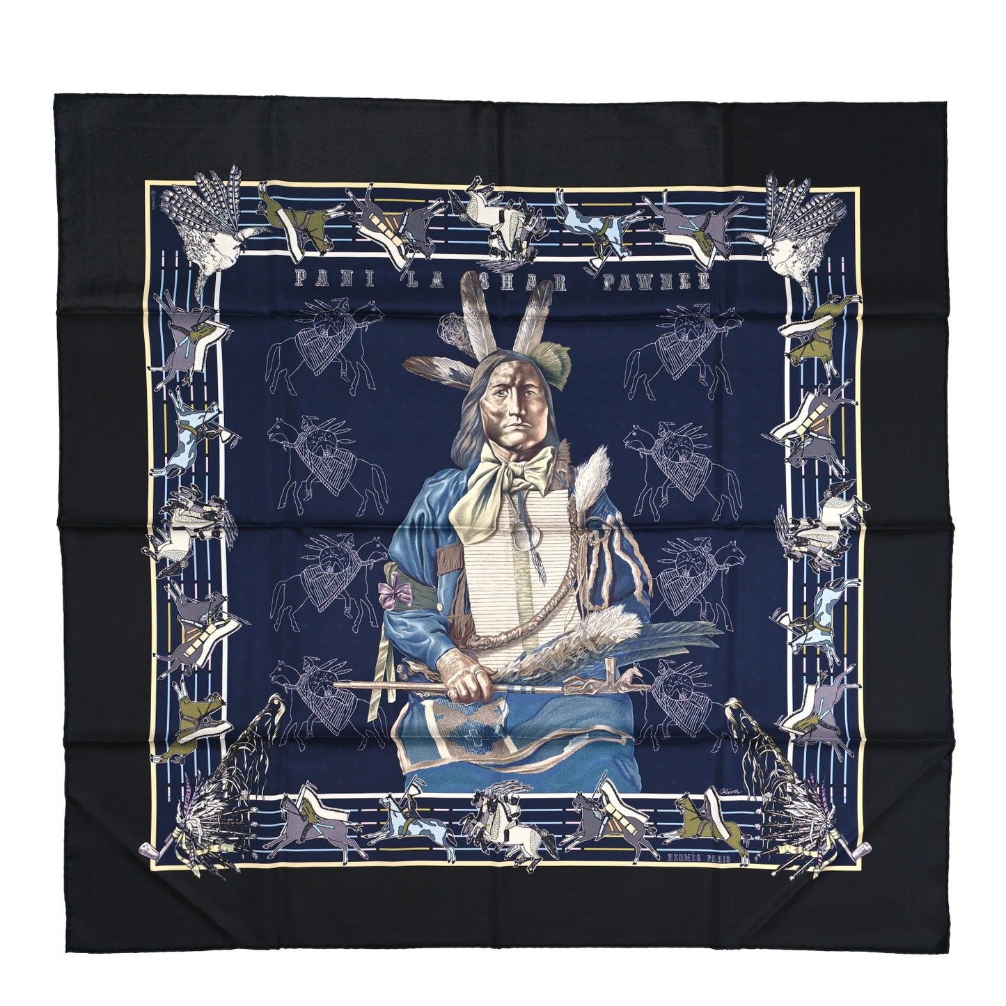 Silk Double Face Pani La Shar Pawnee Scarf 90 Black Marine