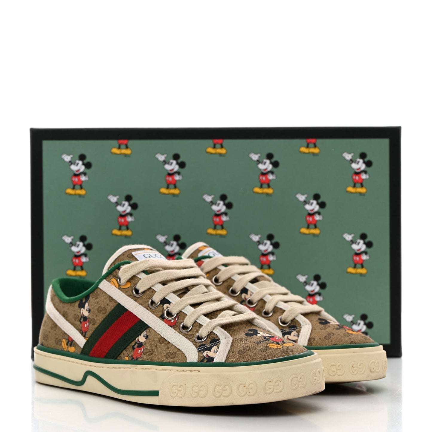 X DISNEY Mini Vintage GG Supreme Monogram Mickey Mouse 1977 Tennis Sneakers 36.5 Beige Multicolor