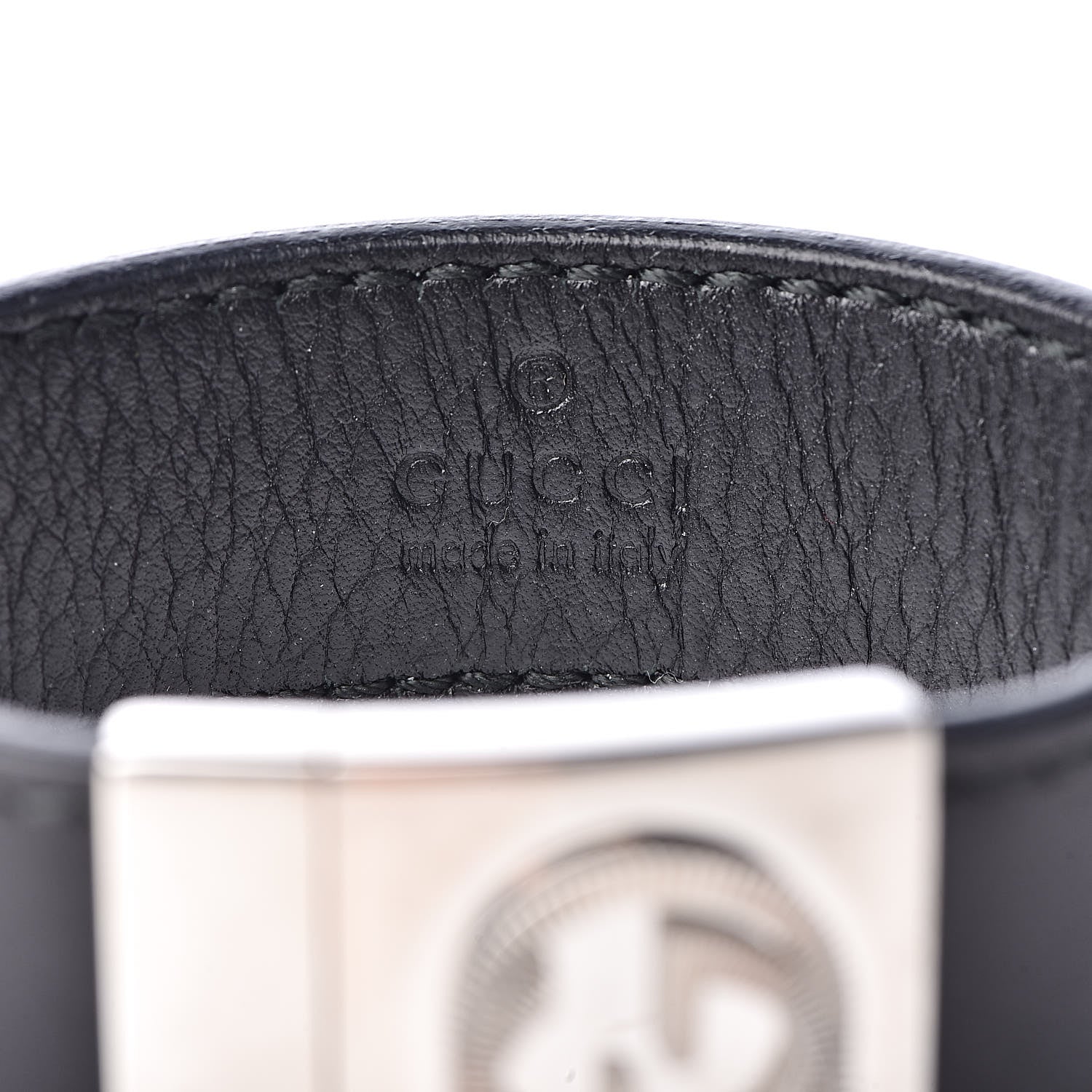 Gucci Sterling Silver Calfskin Interlocking G Bracelet Black 4 of 7