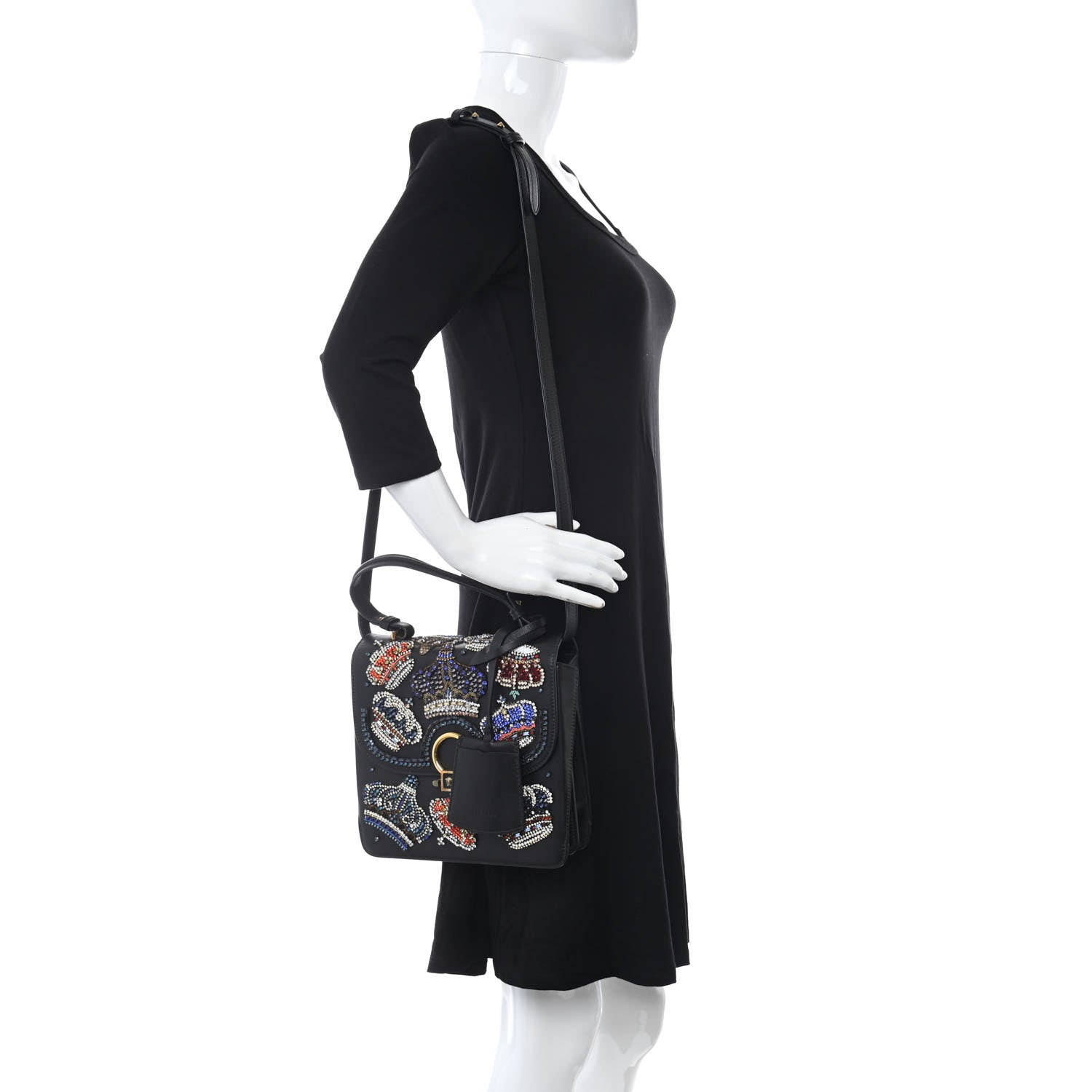 Versace Nappa Crystal Crown Embellished La Medusa Top Handle Messenger Flap Black Multicolor 2 of 12