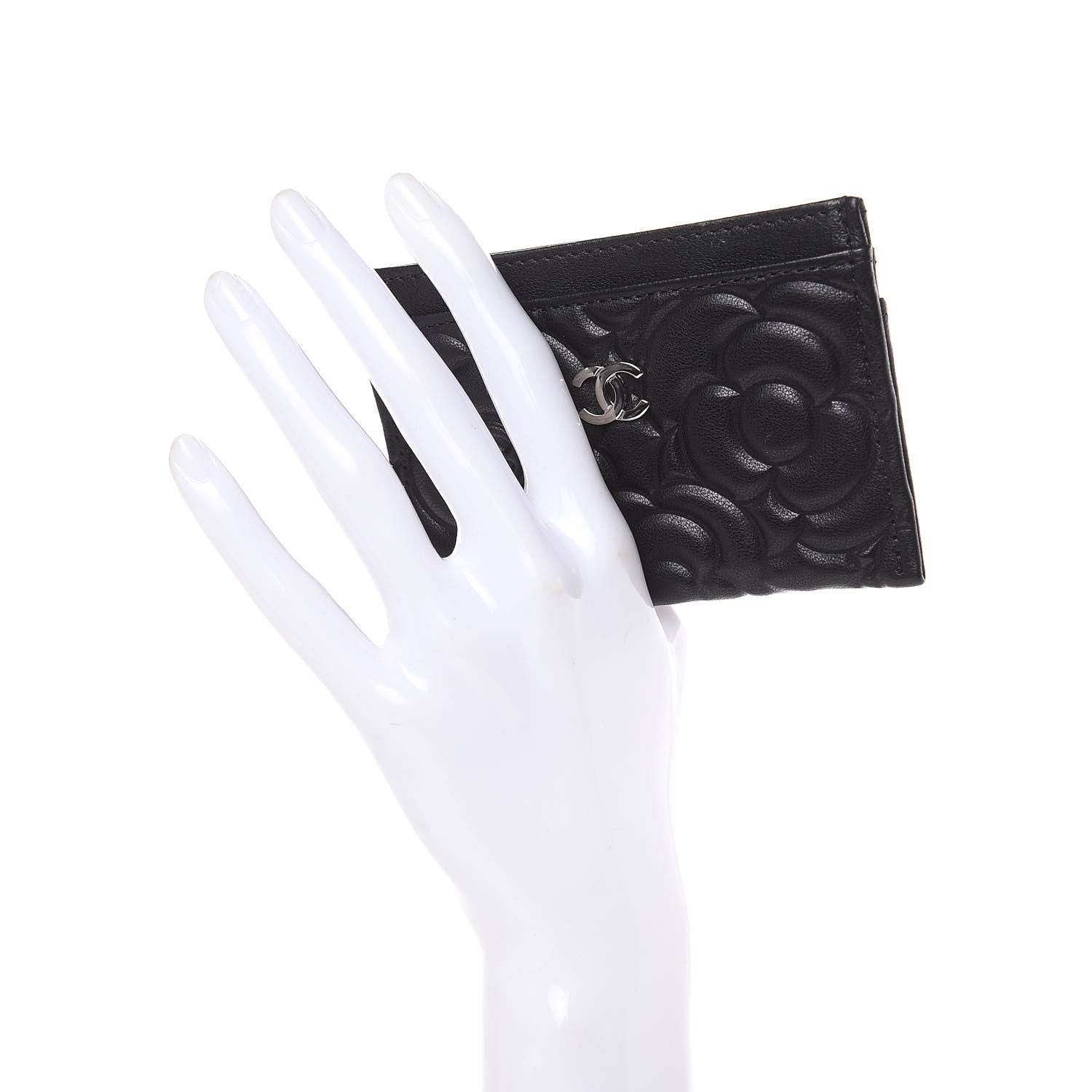 Chanel Lambskin Camellia Embossed Card Holder Black 2 of 9
