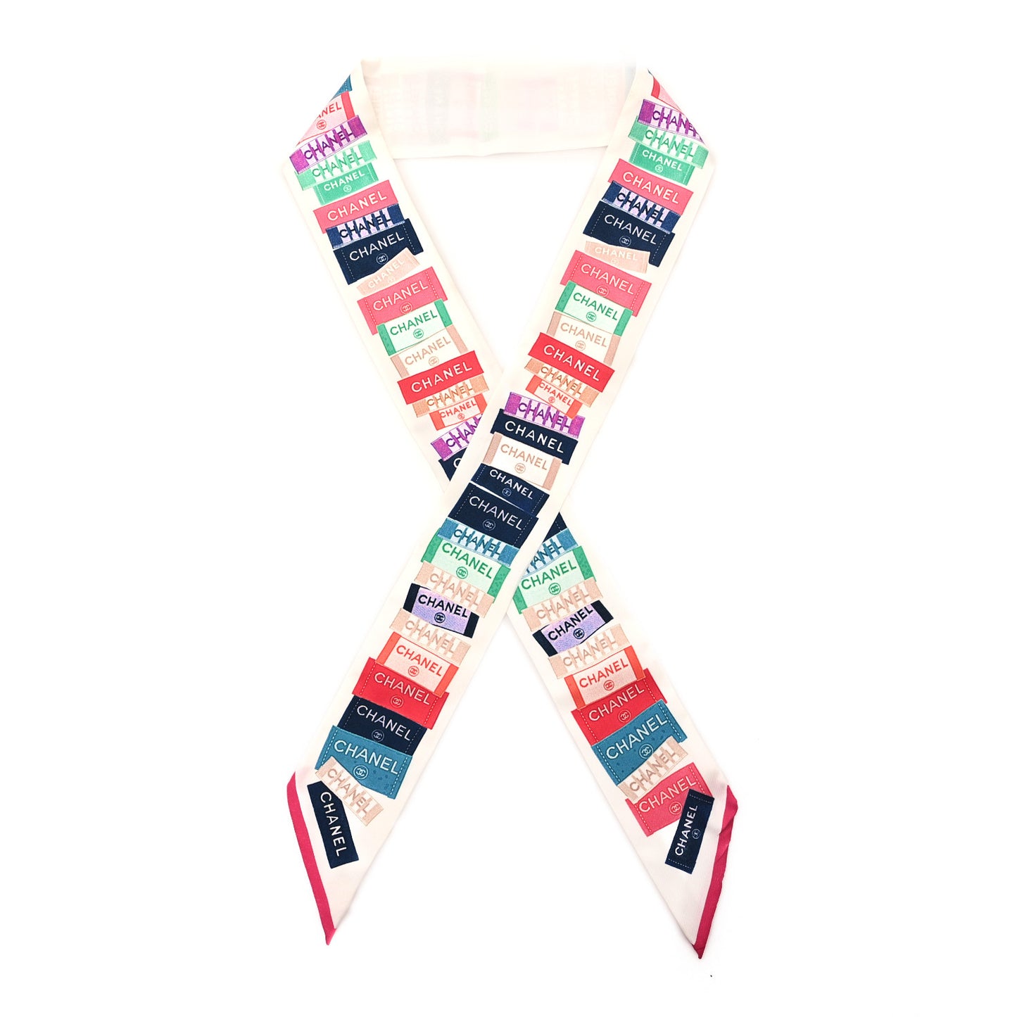Silk Twill Slim Labels Bandeau Scarf White Multicolor