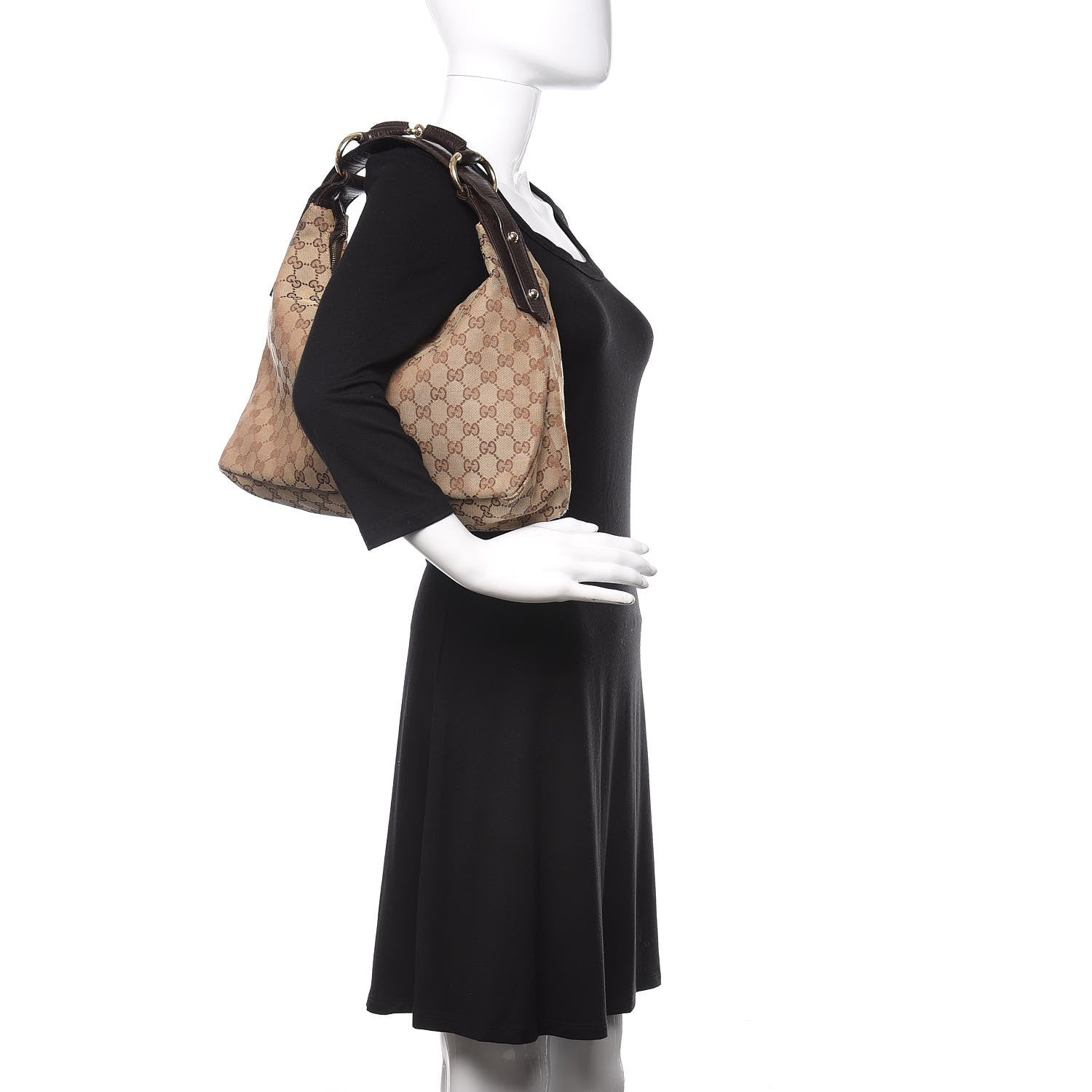 Gucci Monogram Medium Horsebit Chain Hobo Dark Brown 2 of 11