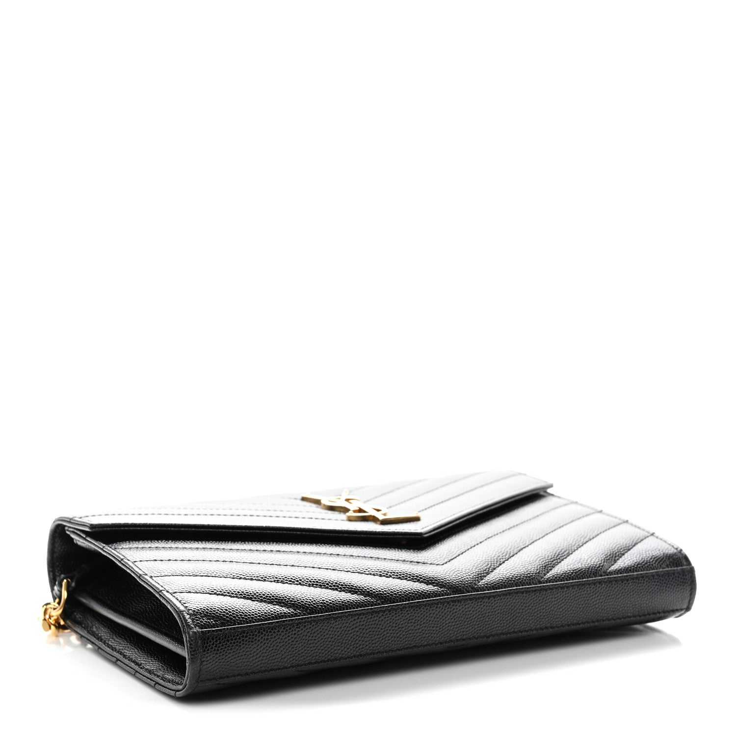 Saint Laurent Grain De Poudre Matelasse Chevron Monogram Chain Wallet Black 8 of 34