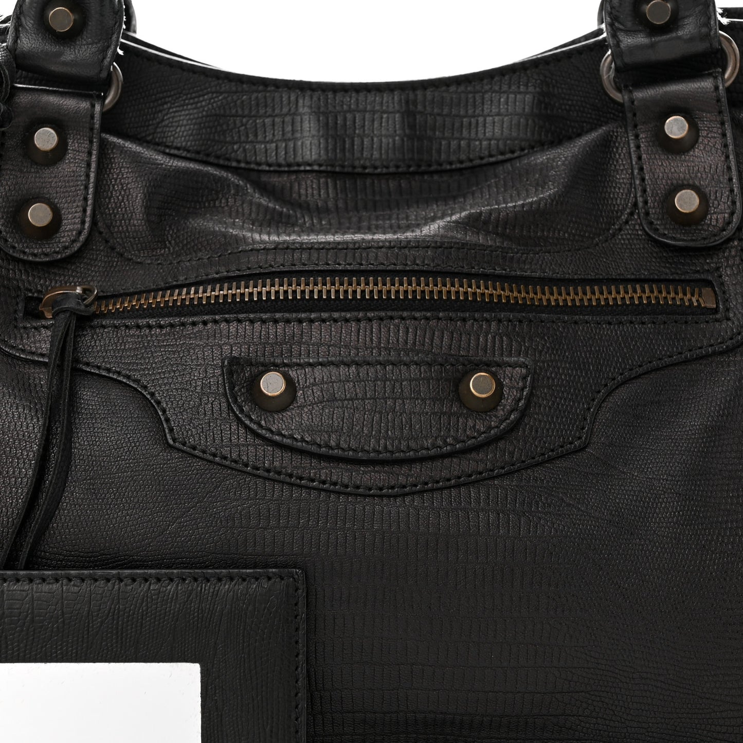 Calfskin Lizard Embossed Classic Hardware City Black