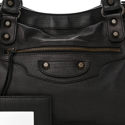 Balenciaga Calfskin Lizard Embossed Classic Hardware City Black 8 of 14