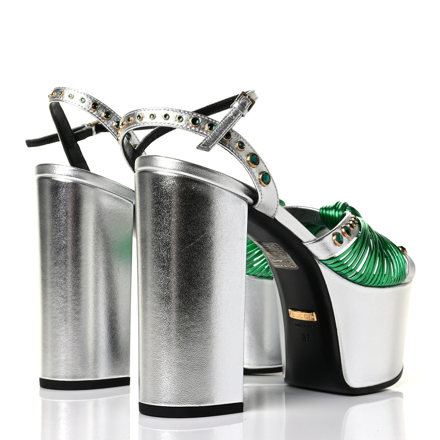 Metallic Nappa Crawford Knotted Strap Platform Sandals 37 Argento Green