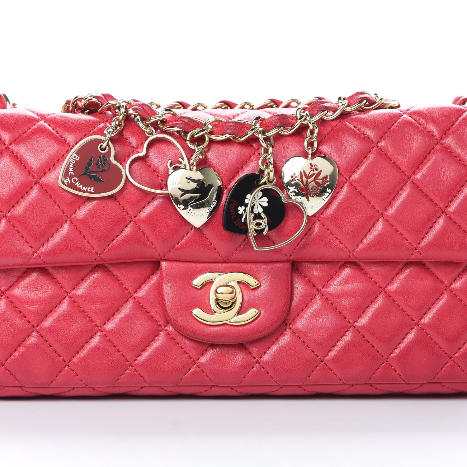Chanel Lambskin East West Valentine Charms Flap Dark Pink 8 of 15