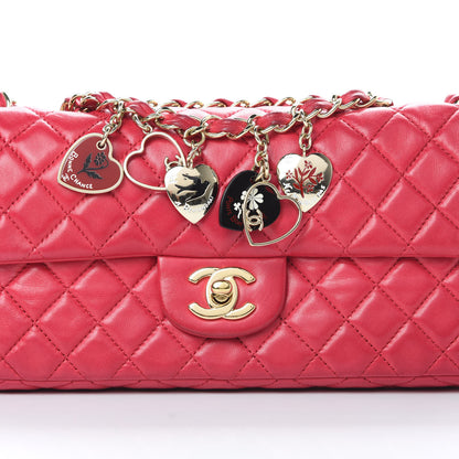 Chanel Lambskin East West Valentine Charms Flap Dark Pink 8 of 15