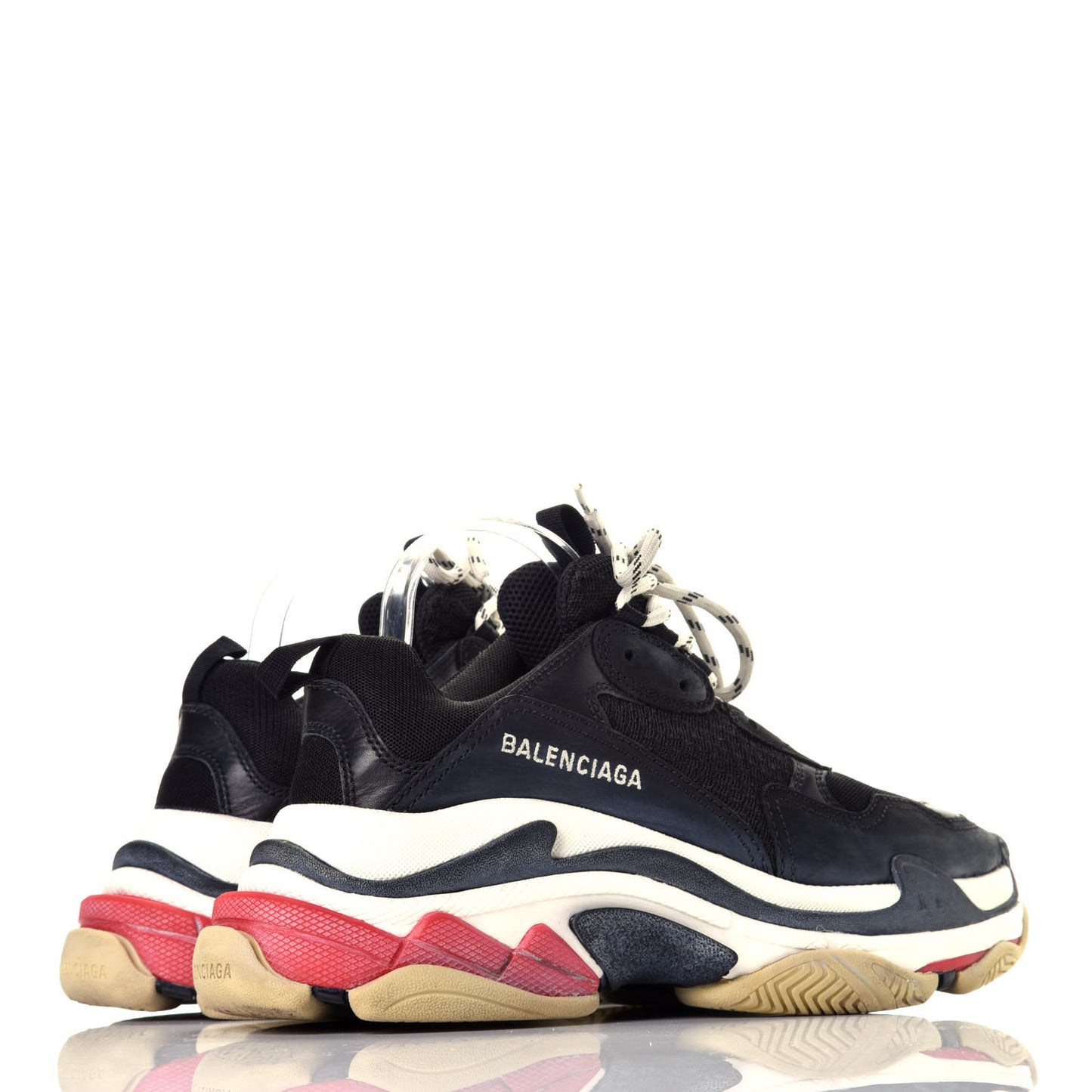 Fabric Mesh Washed Effect Womens Triple S Sneakers 40 Black Red