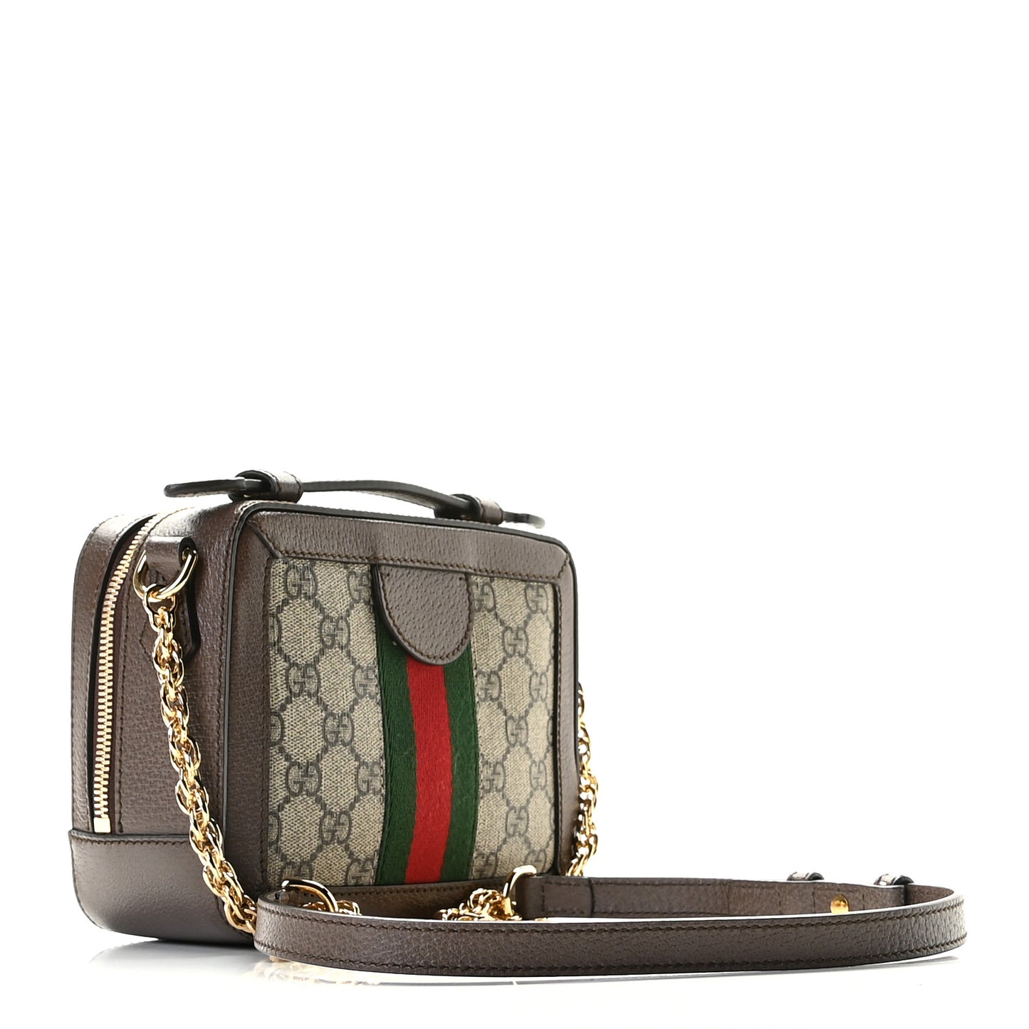 GG Supreme Monogram Mini Ophidia Top Handle Shoulder Bag Brown