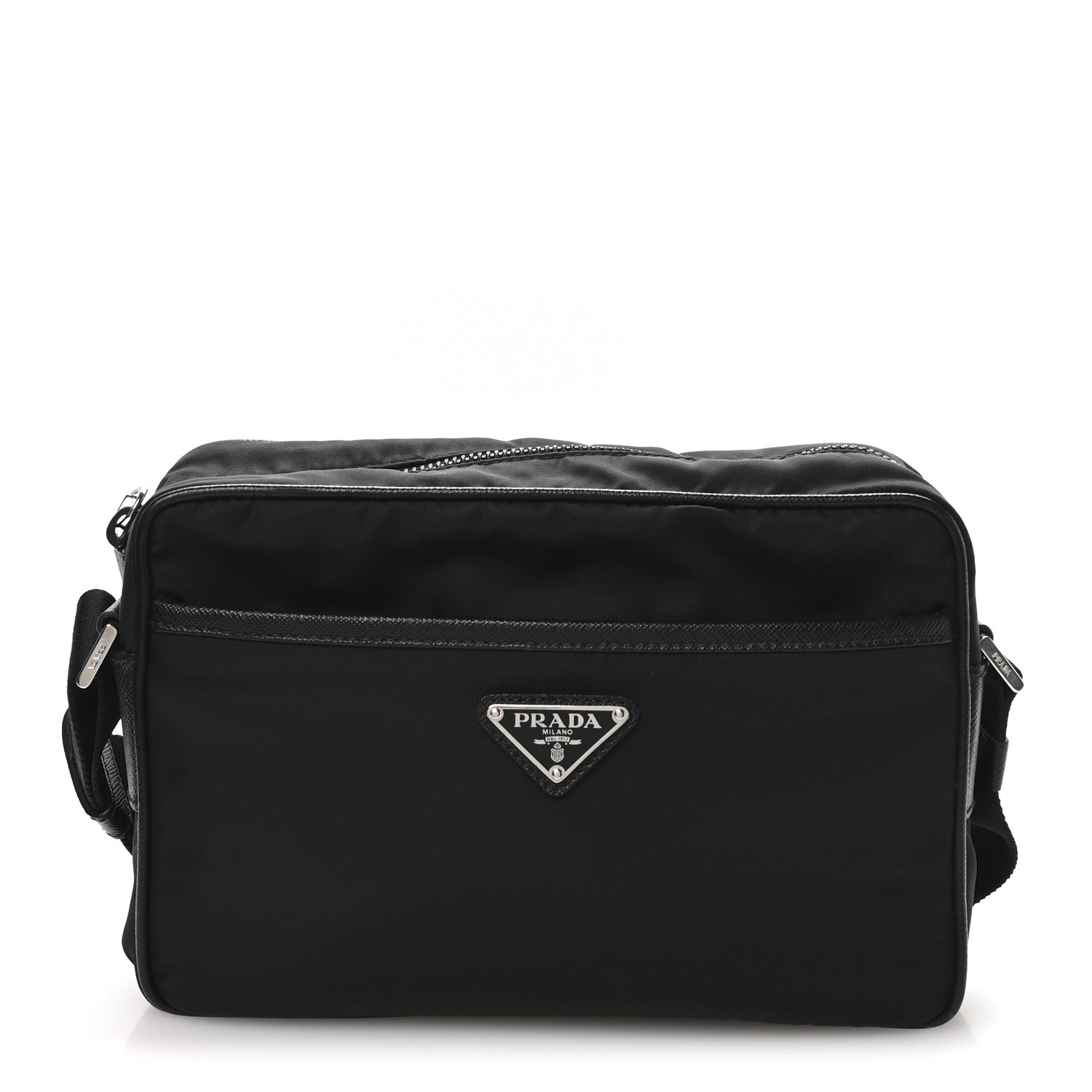 Prada Re-Nylon Vela Saffiano Pocket Double Zip Shoulder Bag Black 1 of 11