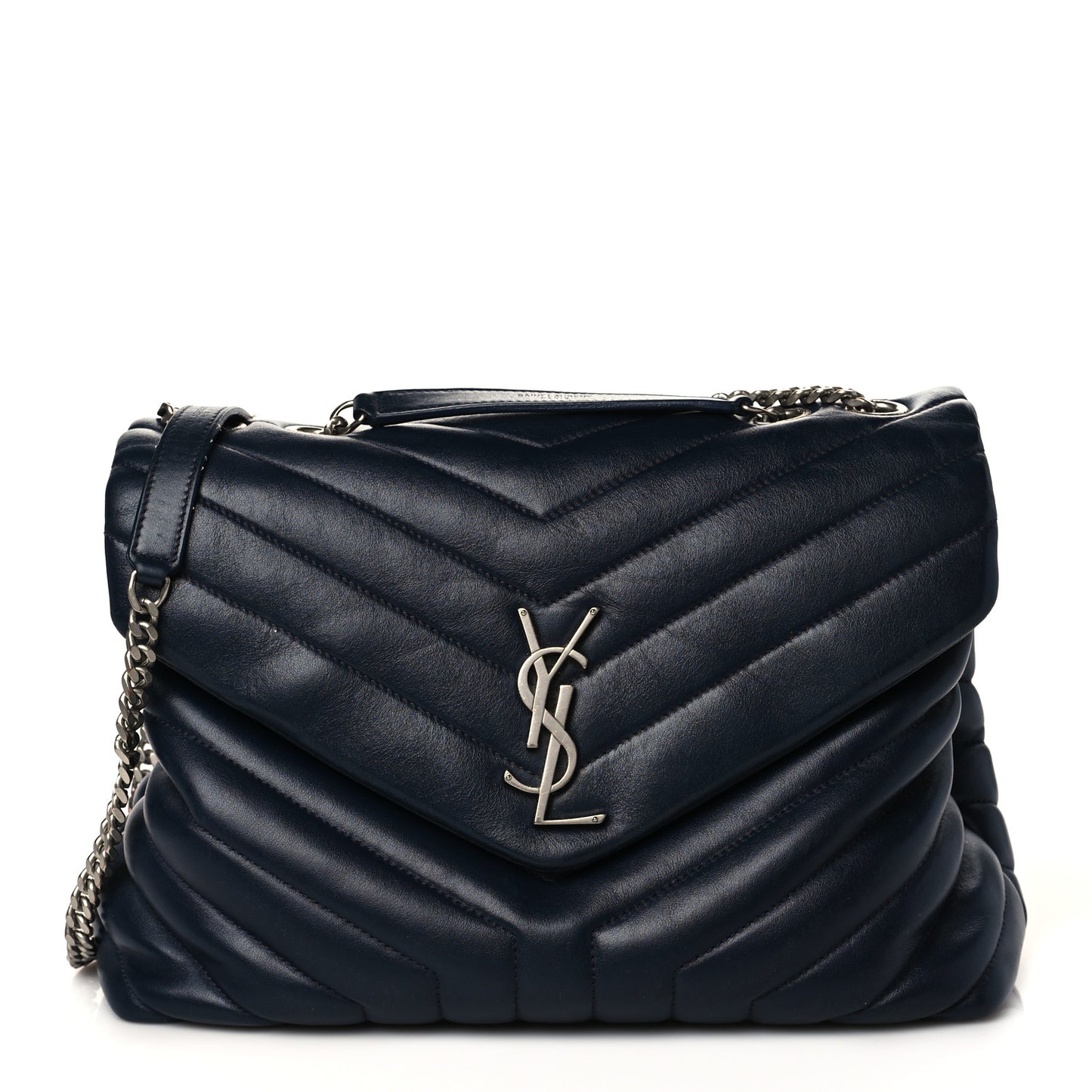 Calfskin Y Quilted Monogram Medium Loulou Chain Satchel Medium Blue