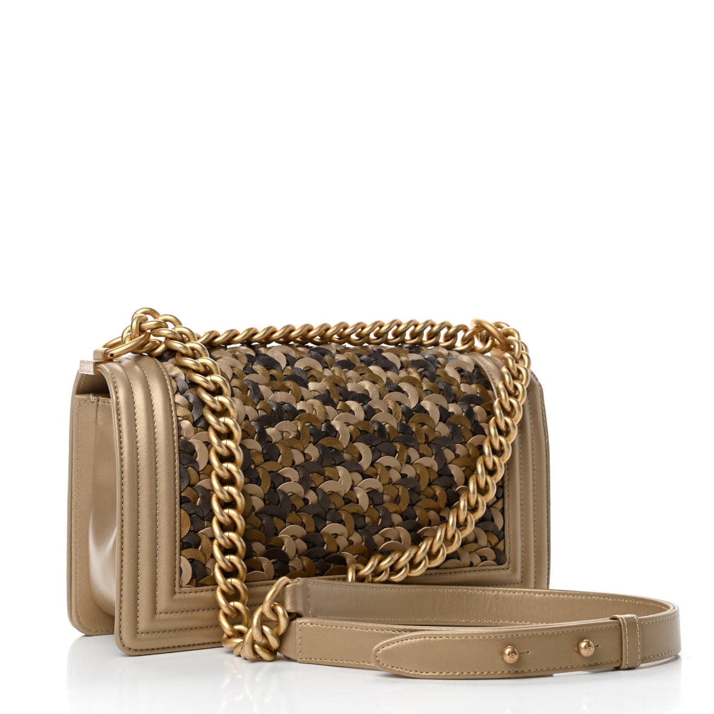 Metallic Lambskin Medium Scaled Boy Flap Gold