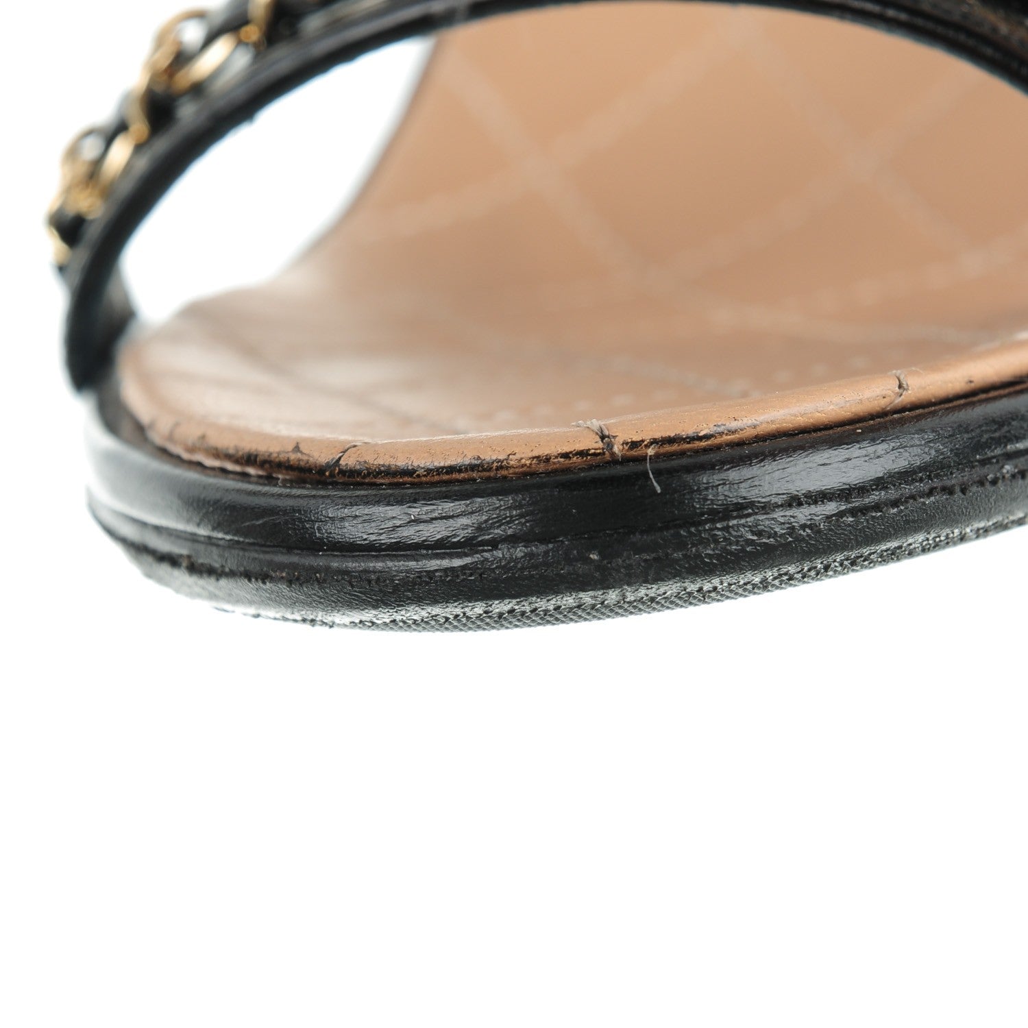 Chanel Crumpled Calfskin Chain Sandals 37.5 Black 7 of 9