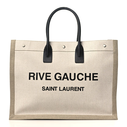 Saint Laurent Linen Calfskin Rive Gauche Tote Optic White 1 of 9