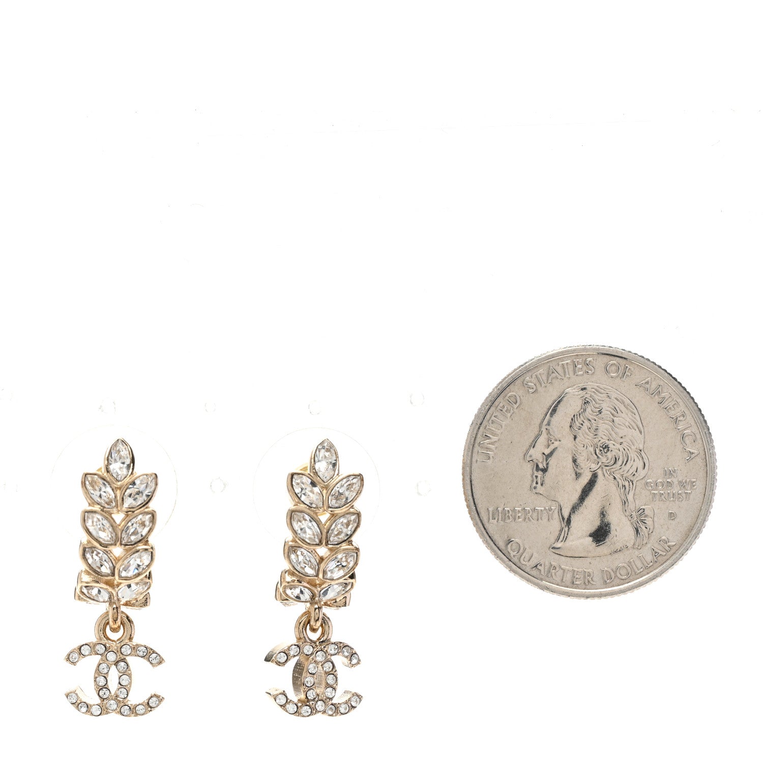 Chanel Crystal Sparkling Wheat CC Long Drop Earrings Gold 2 of 5