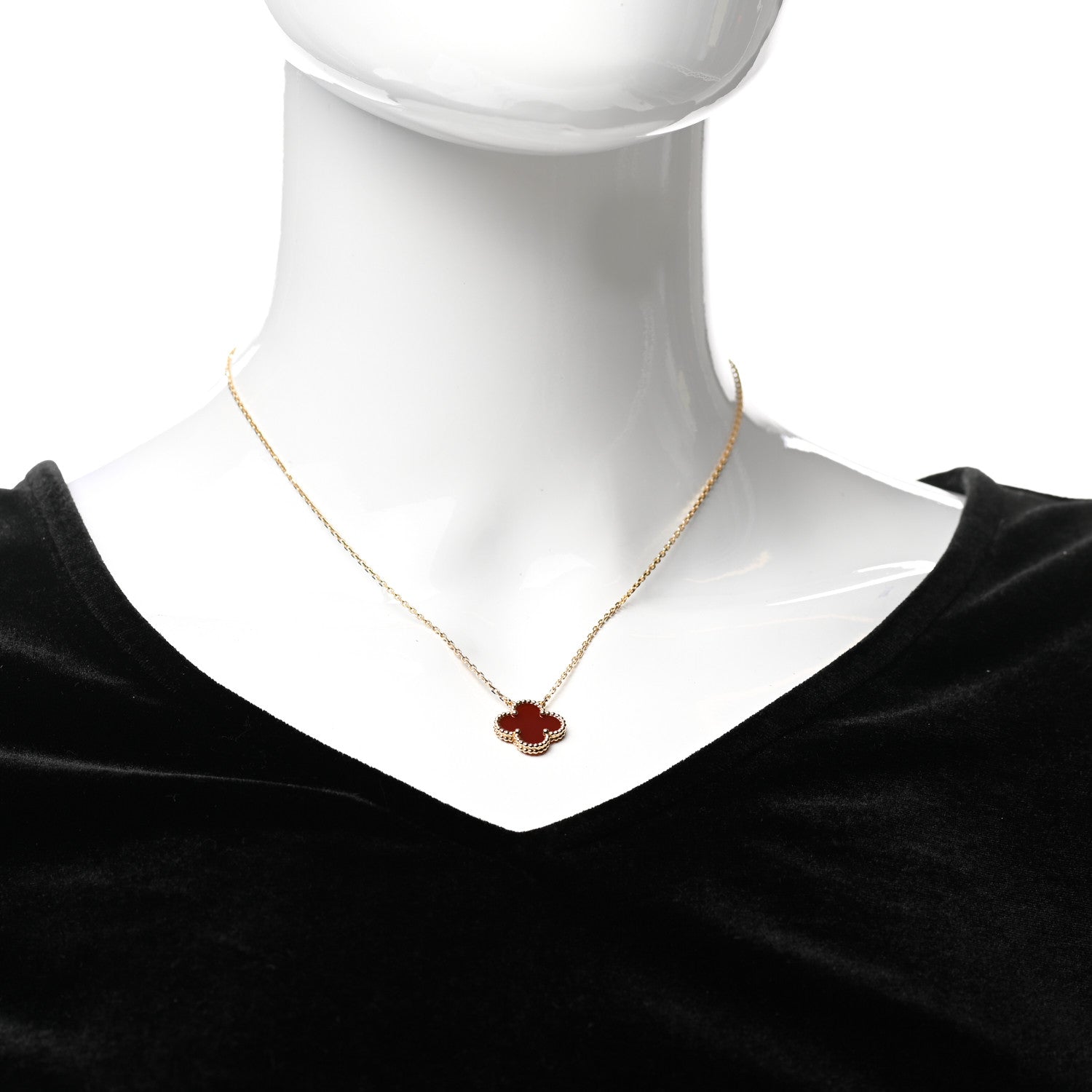 Van Cleef & Arpels 18K Yellow Gold Carnelian Vintage Alhambra Pendant Necklace 2 of 7