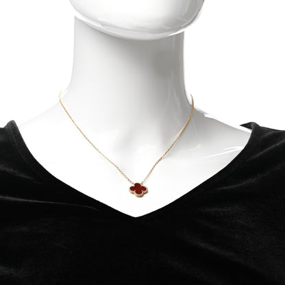 Van Cleef & Arpels 18K Yellow Gold Carnelian Vintage Alhambra Pendant Necklace 2 of 7