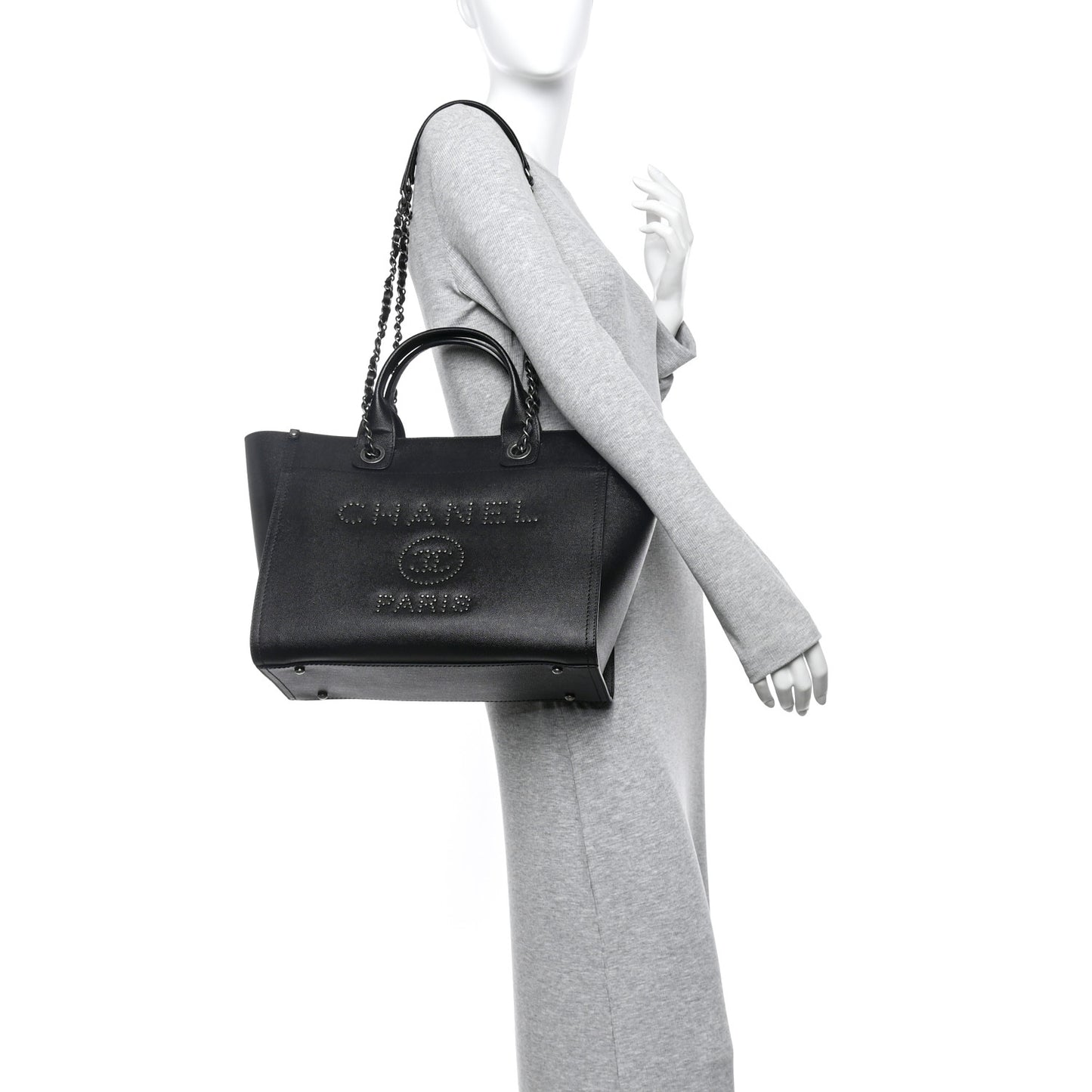 Caviar Small Studded Deauville Tote Black