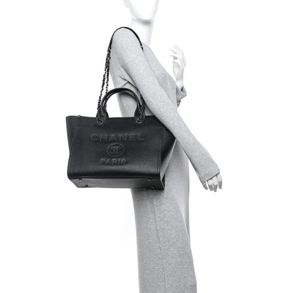Chanel Caviar Small Studded Deauville Tote Black 2 of 10