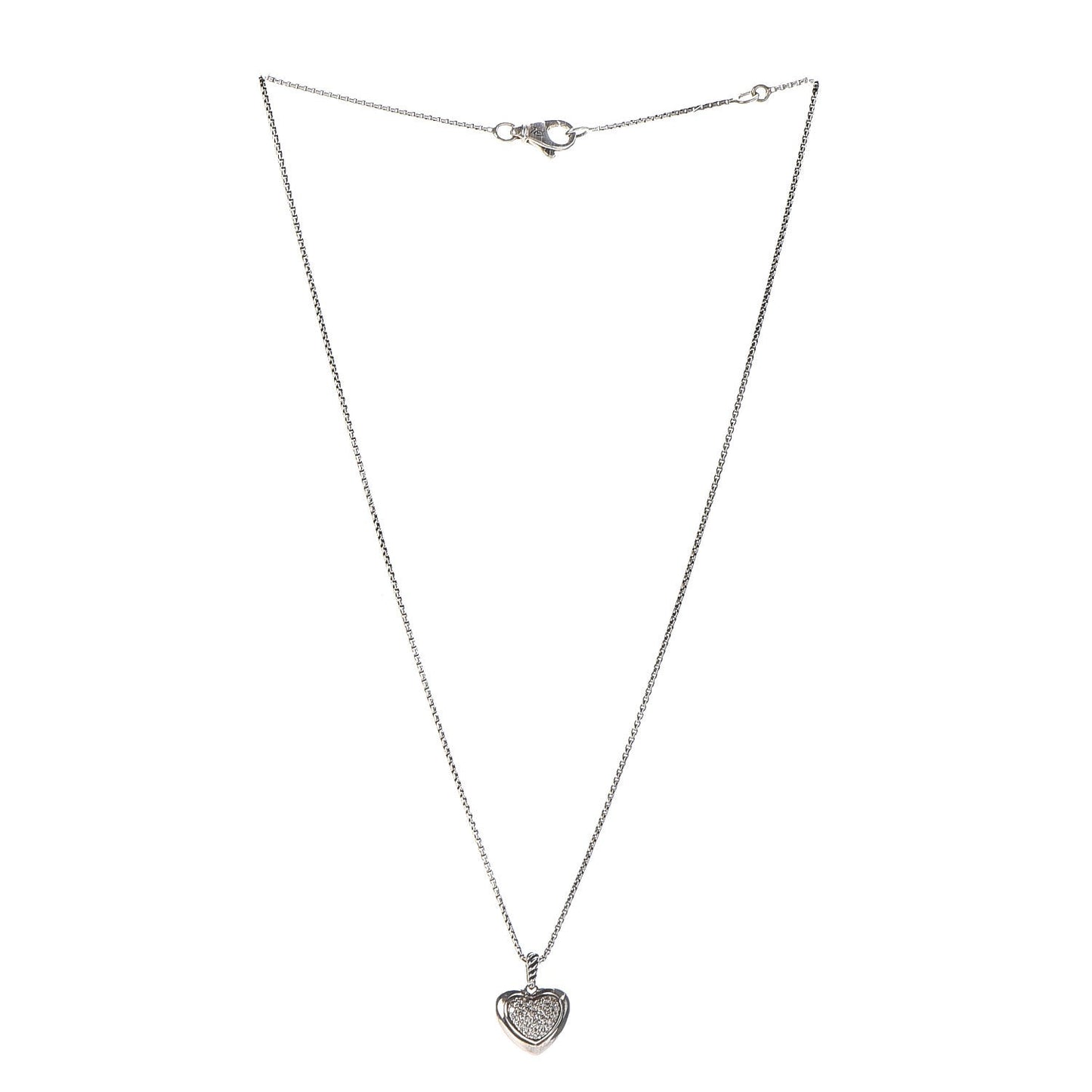 Sterling Silver Diamond Cable Heart Pendant Necklace