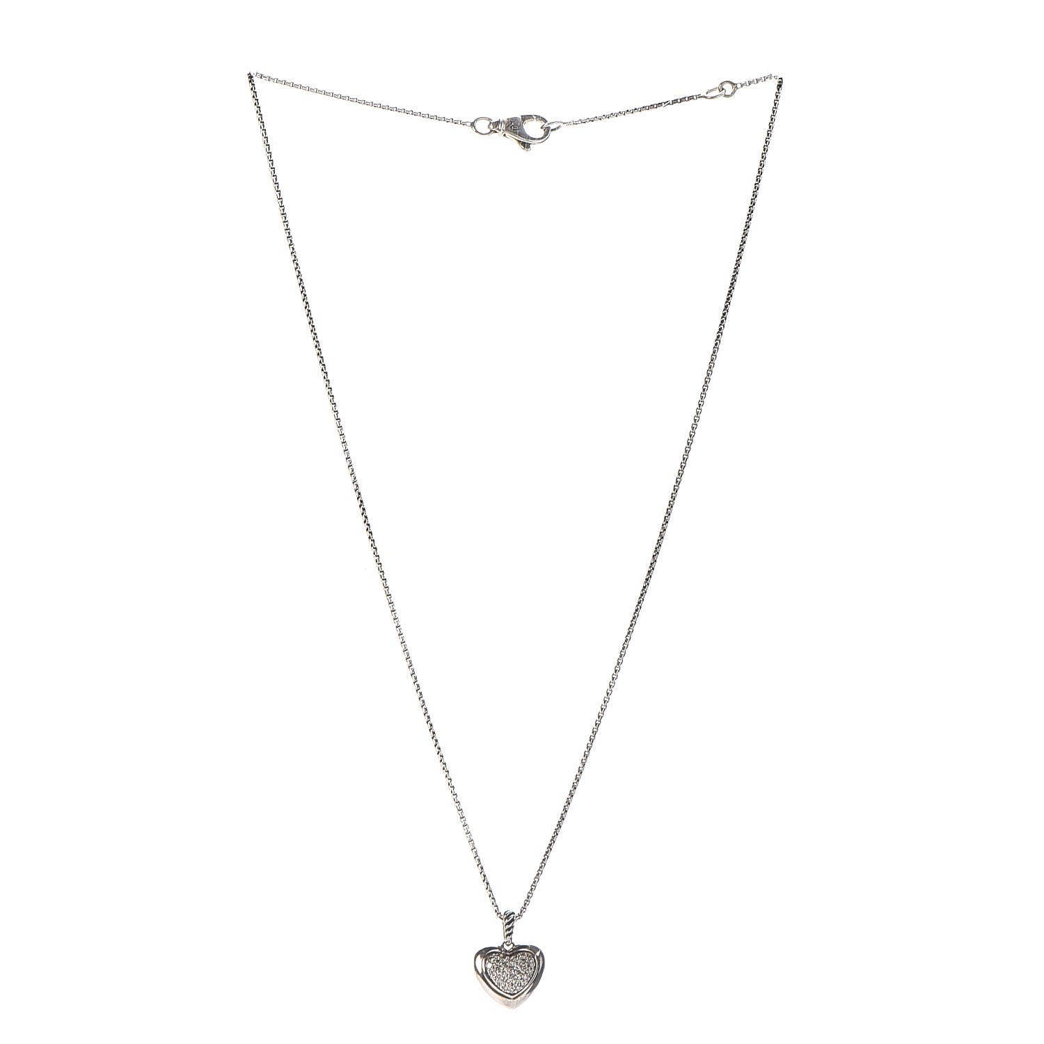 David Yurman Sterling Silver Diamond Cable Heart Pendant Necklace 3 of 7