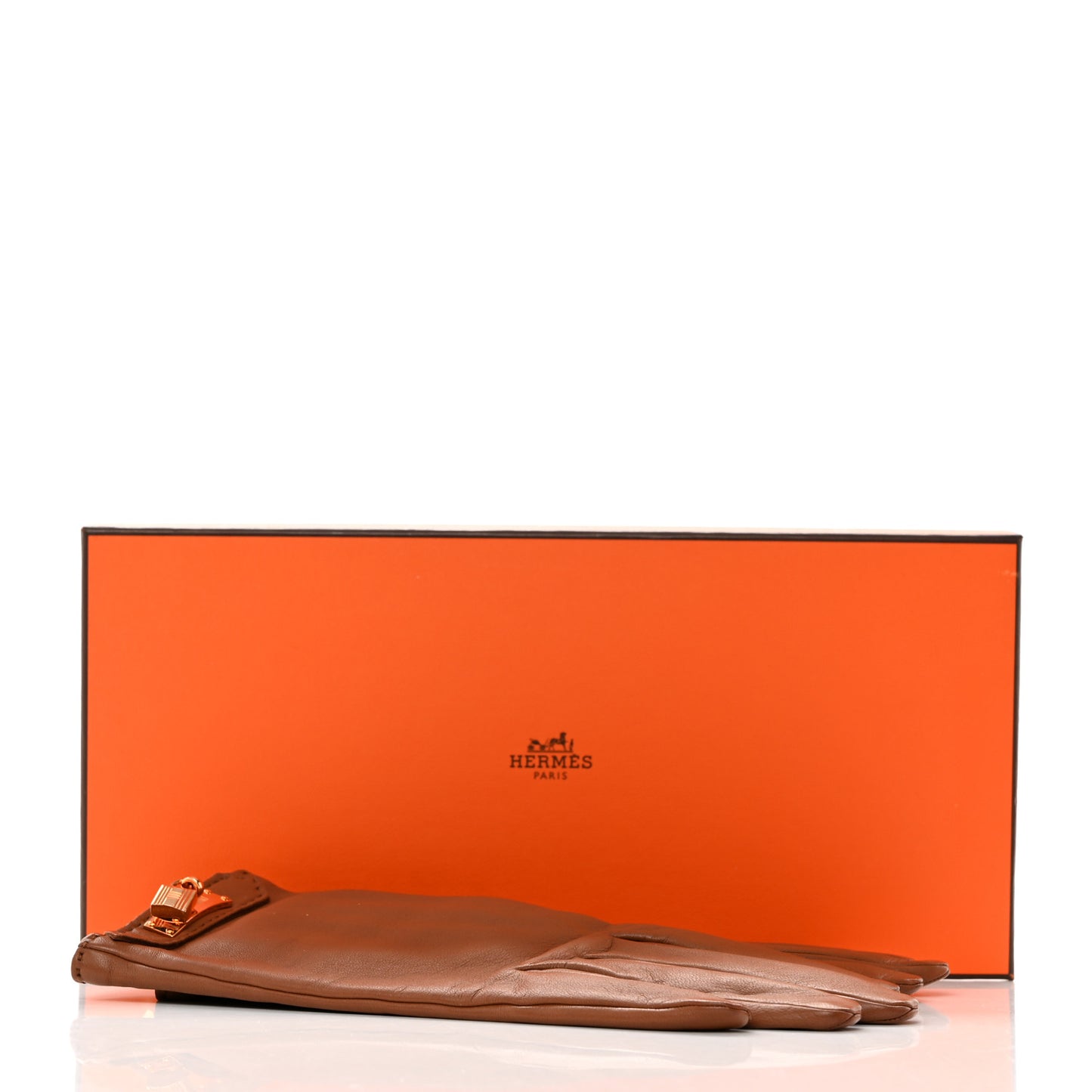 Lambskin Soya Kelly Lock Gloves 7.5 Brown