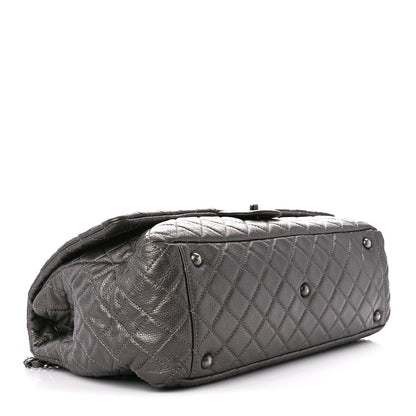 Chanel Metallic Calfskin Quilted Small XXL Travel Flap Bag Dark Silver 4 of 12
