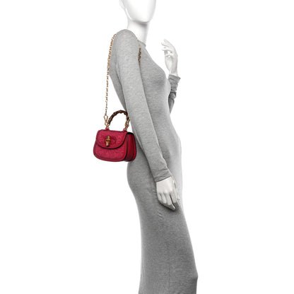 Gucci Moire Fabric Calfskin Rhinestone Monogram Monochrome Mini Bamboo 1947 Top Handle Chain Bag Dark Cherry Red 2 of 10
