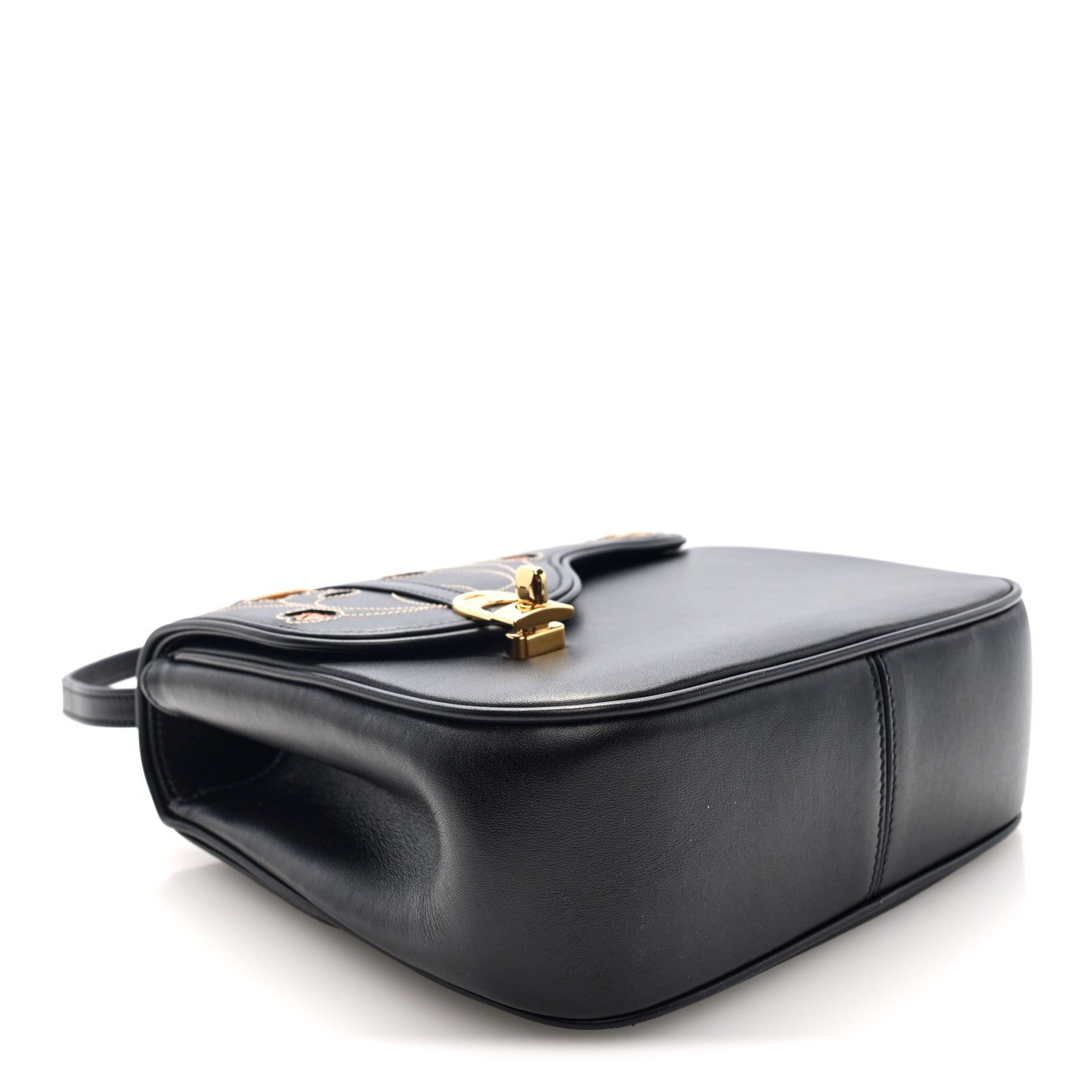 Gucci Honey Calfskin Lizard Equestrian Bag Black 4 of 9