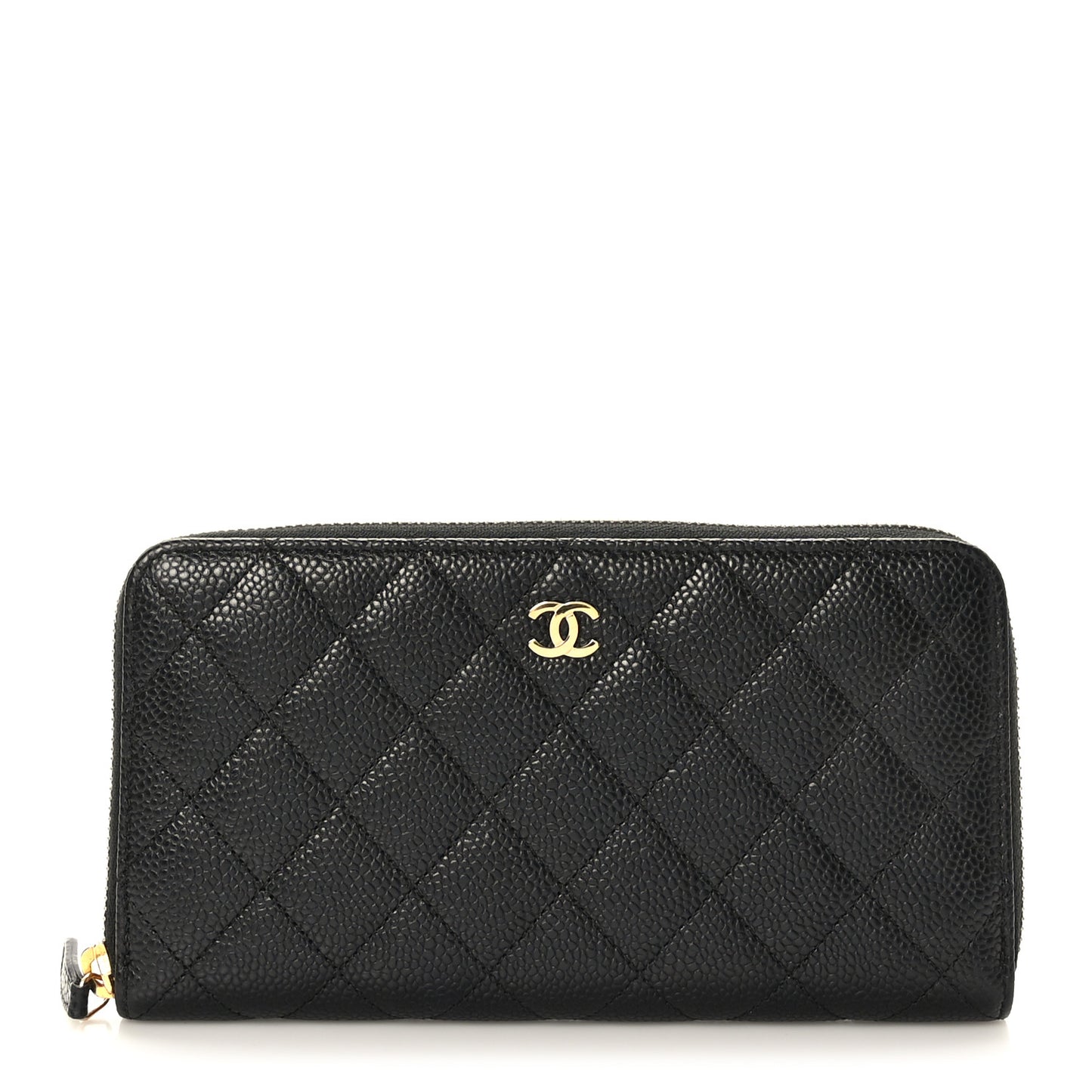 Caviar Quilted Large Gusset Zip Around Wallet Black