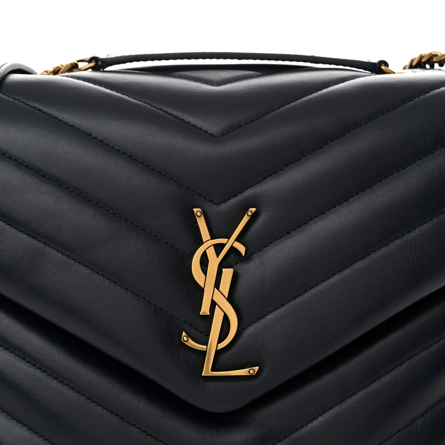 Saint Laurent Calfskin Y Quilted Monogram Medium Loulou Chain Satchel Deep Marine 7 of 10