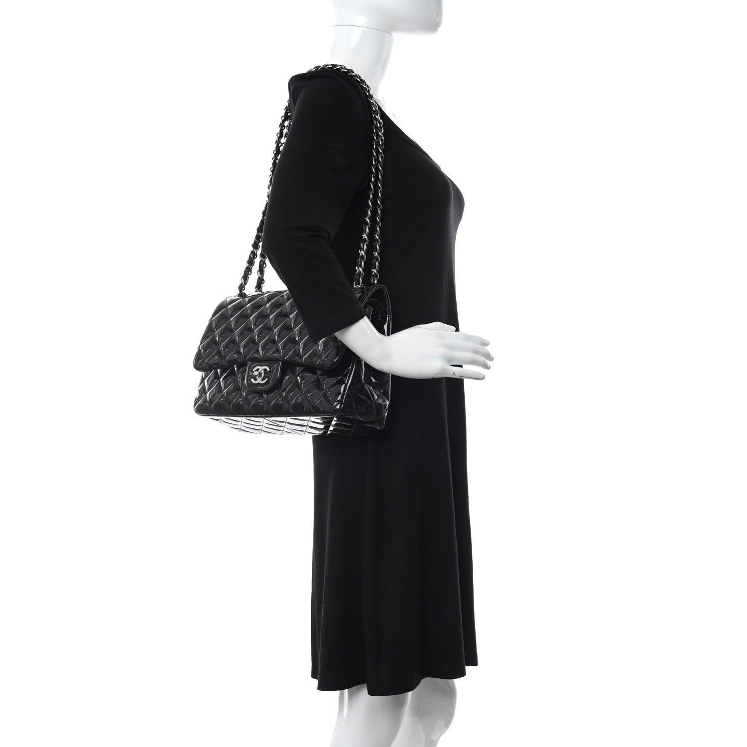 Chanel Patent Quilted Jumbo Double Flap Black 2 of 15