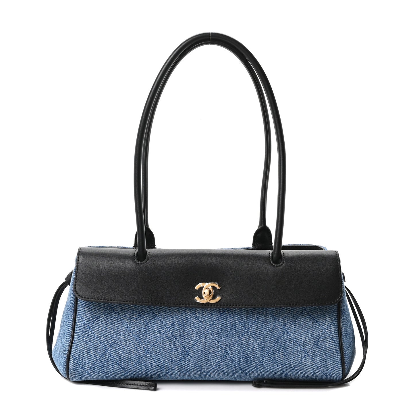 Calfskin Denim Stitched Urban Essentials Small Shopping Bag Blue Black